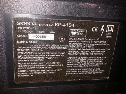 Projection TV KP-41S4; Sony Corporation; (ID = 1830082) Television