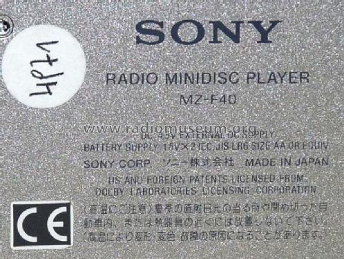 Radio Minidisc Player MZ-F40; Sony Corporation; (ID = 1733890) Radio