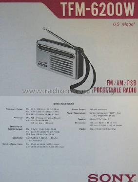 Solid State FM/AM/PSB 3-Band Radio TFM-6200W; Sony Corporation; (ID = 824168) Radio