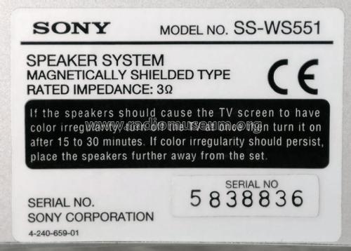 Speaker System Woofer SS-WS551; Sony Corporation; (ID = 2033961) Speaker-P