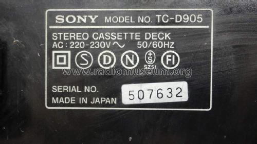 Stereo Cassette Deck TC-D905; Sony Corporation; (ID = 1804717) Enrég.-R