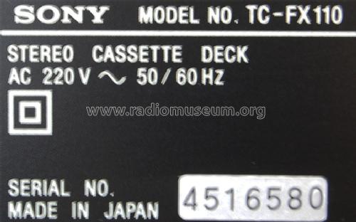 Stereo Cassette Deck TC-FX110; Sony Corporation; (ID = 1893145) Reg-Riprod