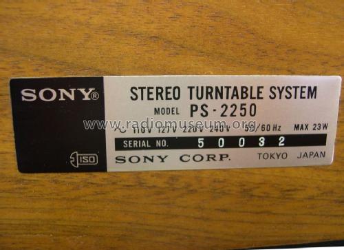Stereo Turntable System PS-2250; Sony Corporation; (ID = 1723809) Reg-Riprod