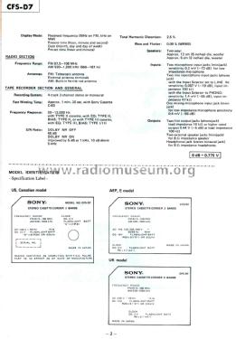 Stereo Radiorecorder CFS-D 7; Sony Corporation; (ID = 1805469) Radio