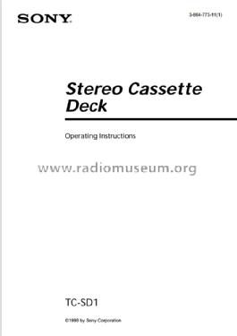 Stereo Cassette Deck TC-SD1; Sony Corporation; (ID = 1721768) Reg-Riprod