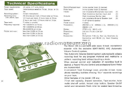 Tape Recorder TC-105; Sony Corporation; (ID = 1641988) R-Player