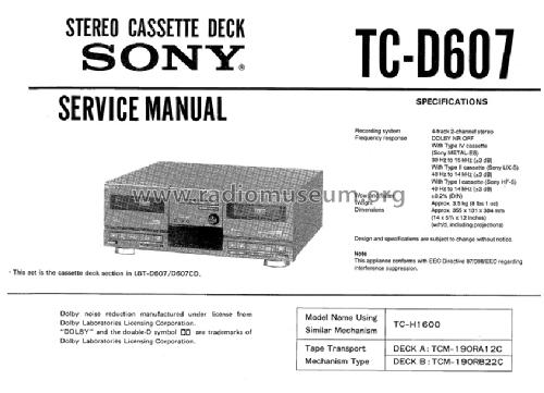 TC-D607; Sony Corporation; (ID = 1608345) R-Player