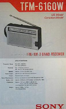 FM/AM 2 Band Receiver TFM-6160W; Sony Corporation; (ID = 824160) Radio