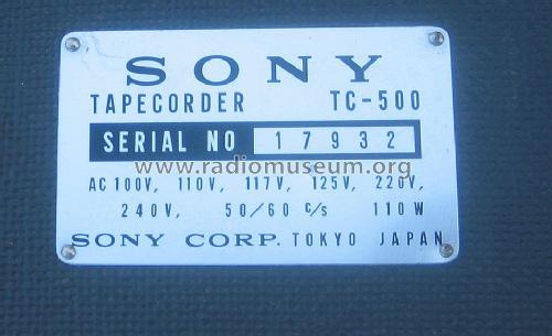 Stereo Tapecorder TC-500; Sony Corporation; (ID = 1418574) Reg-Riprod