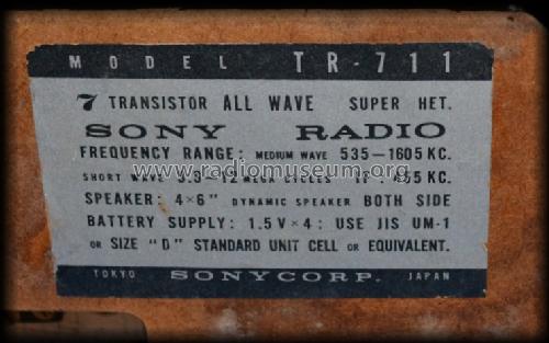 7 Transistor All Wave Super TR-711; Sony Corporation; (ID = 1507126) Radio