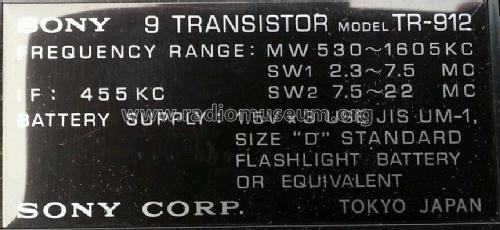 TR-912; Sony Corporation; (ID = 1656180) Radio