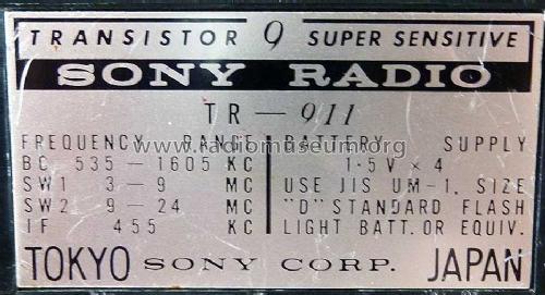 Transistor 9 Super Sensitive TR-911; Sony Corporation; (ID = 967063) Radio