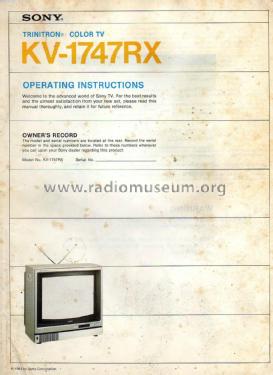 Trinitron Color TV KV-1747RX; Sony Corporation; (ID = 1811489) Television