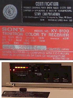 Trinitron Color TV Receiver KV-8100; Sony Corporation; (ID = 667611) Televisore
