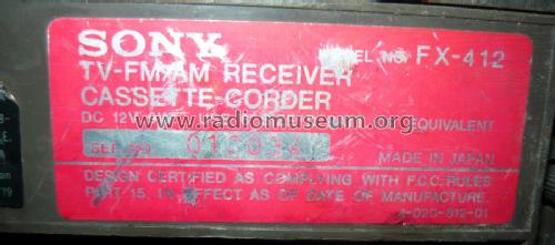 TV-FM/AM Receiver Cassette-Corder FX-412; Sony Corporation; (ID = 1831404) TV Radio