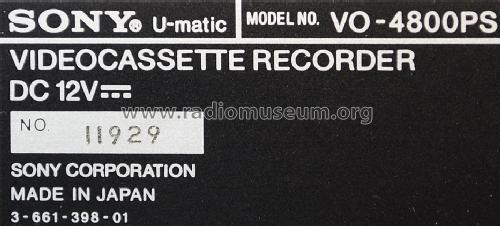 U-matic Portable Videocassette Recorder VO-4800PS; Sony Corporation; (ID = 1425605) R-Player