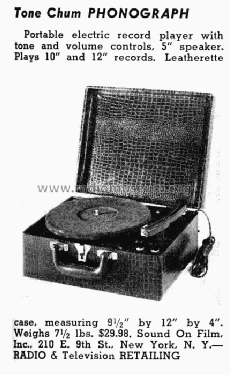 Tone Chum Phonograph ; Sound On Film Inc.; (ID = 1159700) Reg-Riprod