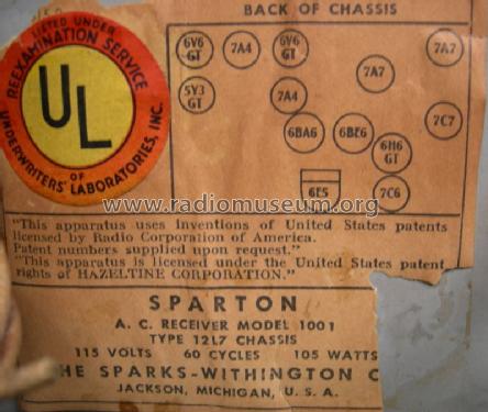 Sparton 1001 Ch= 12L7; Sparks-Withington Co (ID = 1572720) Radio