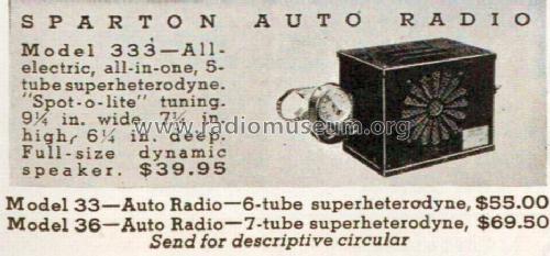 Sparton 333 ; Sparks-Withington Co (ID = 1332255) Car Radio
