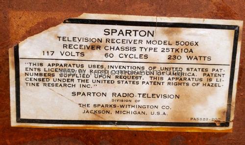 Sparton 5006X Ch= 25TK10A; Sparks-Withington Co (ID = 2594035) Fernseh-E