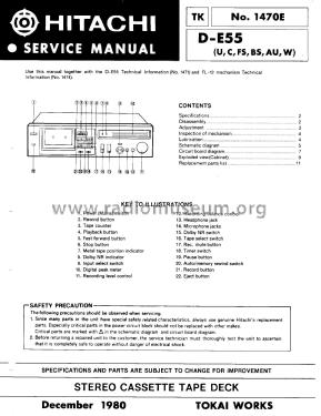 Stereo Cassette Tape Deck D-E55; Hitachi Ltd.; Tokyo (ID = 1900799) R-Player