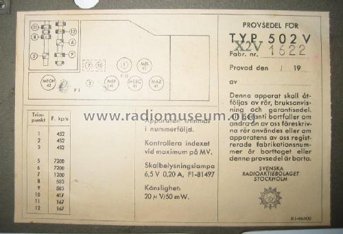 Radiola 502V; SR, Svenska (ID = 1287606) Radio