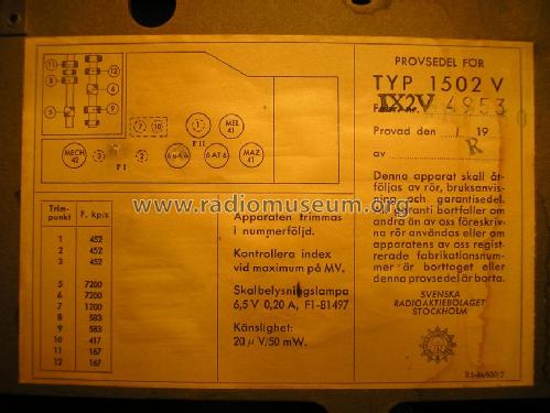 Radiola 1502 V; SR, Svenska (ID = 1367983) Radio