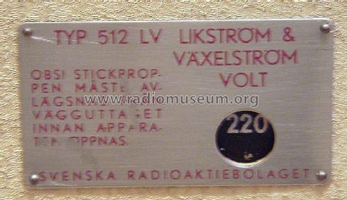 Radiola Balett 512LV; SR, Svenska (ID = 348019) Radio