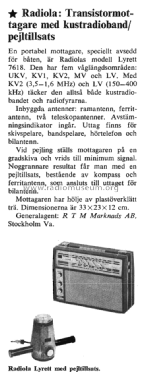 Radiola Lyrett 7618; SR, Svenska (ID = 2667365) Radio