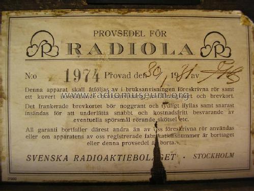 Radiola M63; SR, Svenska (ID = 939474) Radio