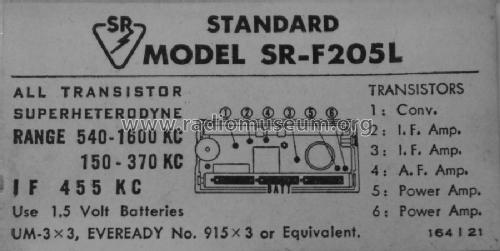 SR-F205L; Standard Radio Corp. (ID = 2695797) Radio