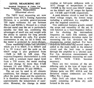 Level Measuring Set 74832; Standard Telephones (ID = 2645426) Equipment