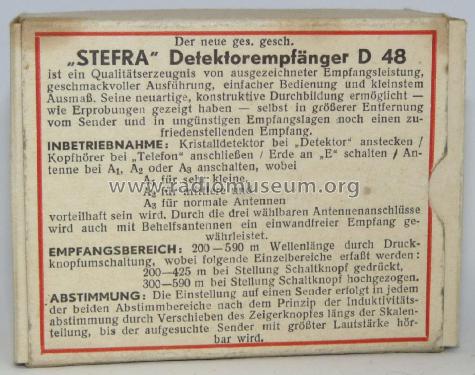 Detektor-Empfänger D48; Stefra Marke, Rudolf (ID = 1997060) Cristallo