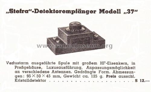 Detektor-Empfänger Modell 37; Stefra Marke, Rudolf (ID = 1979266) Crystal