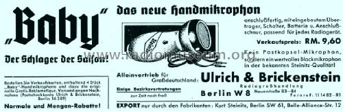 Handmikrophon Baby; Steinitz, Kurt; (ID = 1524867) Mikrofon/TA