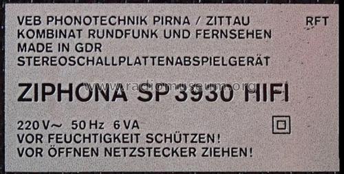 Ziphona SP3930; Phonotechnik Pirna/ (ID = 2045173) Enrég.-R