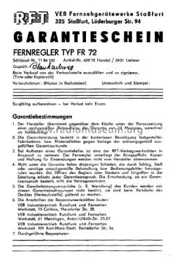Fernregler FR 72; Stern-Radio Staßfurt (ID = 757211) mod-past25