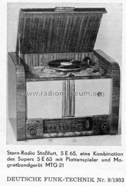 Musiktruhe Stern 5E65 UKW; Stern-Radio Staßfurt (ID = 2322283) Radio