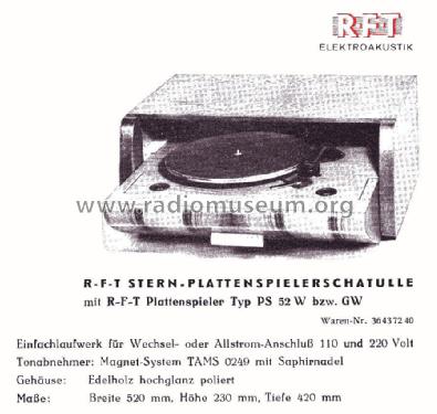 Plattenspieler-Schatulle PS52GW; Stern-Radio Staßfurt (ID = 1879234) Enrég.-R