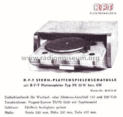 Plattenspieler-Schatulle PS52GW; Stern-Radio Staßfurt (ID = 1879234) Reg-Riprod