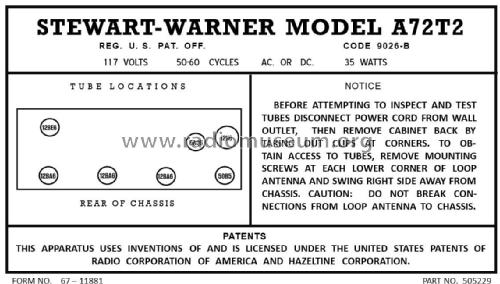 A72T2 Ch= 9026B; Stewart Warner Corp. (ID = 2930737) Radio