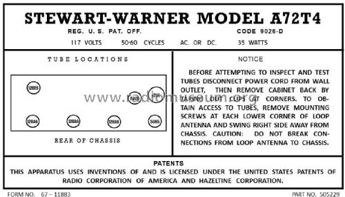 A72T4 Ch= 9026D; Stewart Warner Corp. (ID = 2930739) Radio