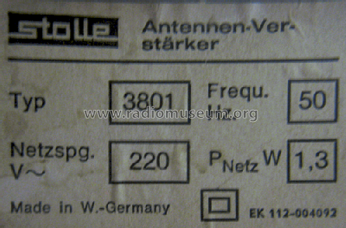 Antennenverstärker 3801; Stolle, Karl, (ID = 1937449) Ampl. RF