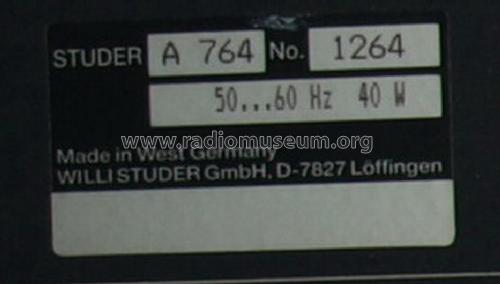 FM Tuner A764; Studer GmbH, Willi (ID = 1278128) Radio