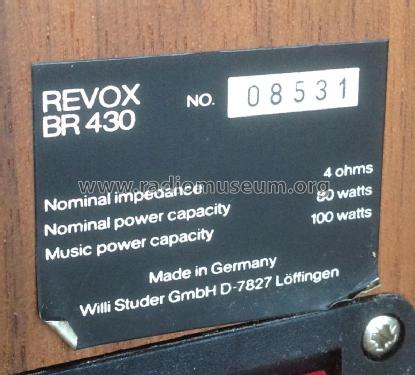 Revox Bassreflex Lautsprecher BR-430; Studer GmbH, Willi (ID = 2214304) Altavoz-Au