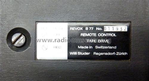 Remote Control Tape Drive B77; Studer-Revox; (ID = 1474402) Misc