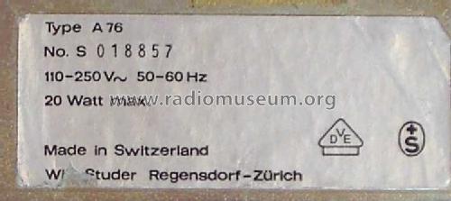 Revox A76 Mk II ; Studer GmbH, Willi (ID = 654445) Radio