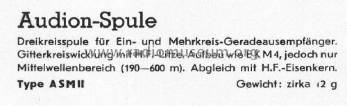 Audion- Spule ASM II; Stuzzi Ges. mbH; (ID = 1051593) Radio part