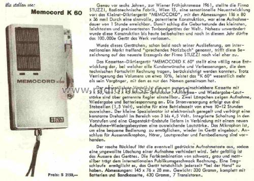 Memocord K60; Stuzzi Ges. mbH; (ID = 752912) Ton-Bild
