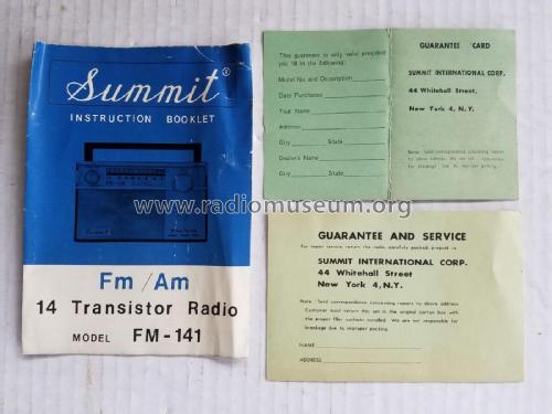 FM/AM 14 Transistor FM-141; Summit International (ID = 2320146) Radio